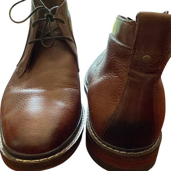 Cole Haan Mens Graydon Boot Size 9.5M Cognac Pebbled Leather Chukka Plain Toe - Picture 1 of 10
